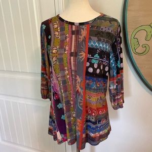 Johnny Was sonnet patchwork puff sleeve top